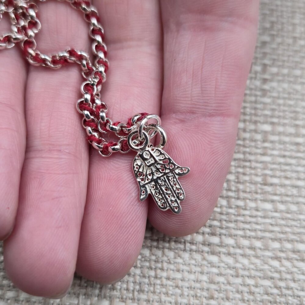 7 Inch Sterling Silver Hand of Fatima Chain Bracelet A7208 - Picture 4 of 7